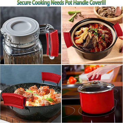 Silicone Assist Handle Holder, Hot Skillet Handle Covers Pot Grip Handle Sleeve Cast Iron Skillets Non-Slip Heat Resistant Pan Grip Cover for Cast Iron Woks Frying Pans Griddles Skillets (Red)