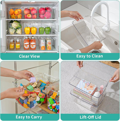 6 Pack Small Clear Storage Bins with Lids, Acrylic Arts and Craft Storage Containers, Stackable Clear Plastic Craft Storage Bins with Handles for Pantry Organizers and Storage, Kitchen, Fridge, Office