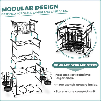 Sorbus® Buffet Caddy — 7-Piece Stackable Set Includes Plate, Napkin, and Silverware Holder, 3-Tier Detachable Tabletop Organizer — Ideal for Kitchen, Dining, Entertaining, Parties,Thanksgiving (Black)