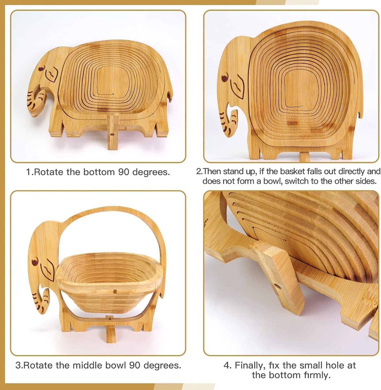 MYOSOTIS Foldable Fruit Basket Collapsible Bamboo Fruit and Veggie Basket Fruit Bowl Holder and Dried Fruit Basket For Holiday Party (Duck)