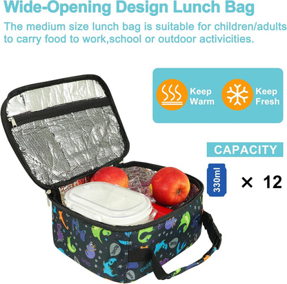 esouler Lunch Box Kids Insulated Lunch Bag for Boys & Girls Durable Children Lunchbox for School with Water Bottle Holder-Black