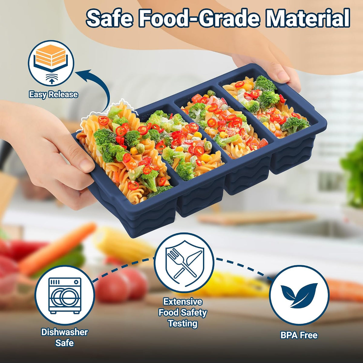 Doasuwish Silicone Freezer Molds for Soup with Lid – 1-Cup Soup Container Style Ice Cube Trays for Freezer, Meal Prep & Food Storage, Freeze 250mL/125mL Portions – 2 Pack