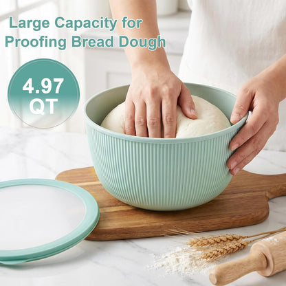 BoxedHome Plastic Mixing Bowls with Lids Set,4.97QT Large Capacity Deep Nesting Bowl,8 Pieces Set BPA-Free Prep Bowls,Dishwasher & Microwave Safe,Beige