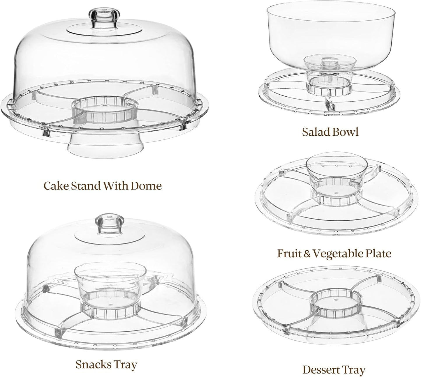 HBlife Cake Stand with Lid (11.4"), Multifunctional Cake Stand with Acrylic Dome, Acacia Wood 6-in-1 Cake Plate Display Stand with Cover for Baking Gifts, Birthday Kitchen Parties, Weddings