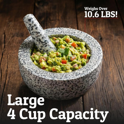 Priority Chef Heavy Duty Large 1.5 Cup Mortar and Pestle Set, 100% Natural Granite, 5.5 Inch Diameter Bowl, 6.2 Inch Pestle, Non-Slip Base, Stone Grinder for Guacamole Salsa Pesto Herbs Spices, Black