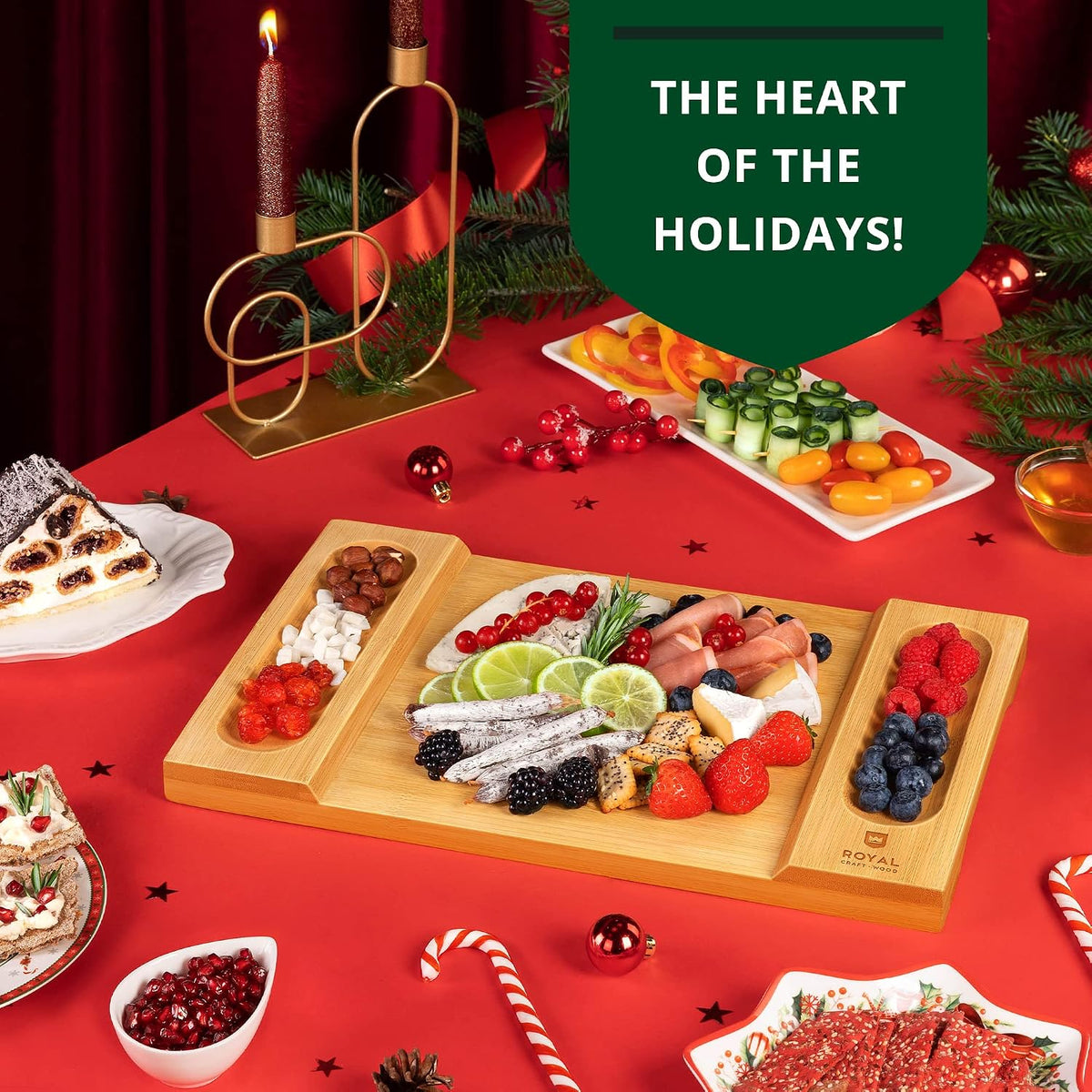 ROYAL CRAFT WOOD Premium Bamboo Charcuterie Board Set - Cheese Platter & Serving Tray & Serving Utensils - Perfect Housewarming Gift, Wedding, Bridal Shower Gift - Ideal for Entertaining and New Home