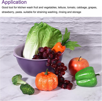 uxcell Kitchen Strainer Colander Bowl Set, Small Double Layer Drain Basin and Basket Suitable for Fruits, Vegetables, Pasta, Berry - Purple