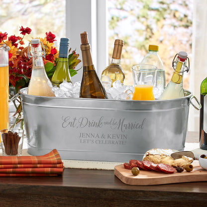 Let's Make Memories Personalized Beverage Tub - Custom Beverage Tub - Customize With Name & initial - Galvanized Drink Tub - 20 ¾"L x 11 ¾"W x 7" H - 5.5 Gallons