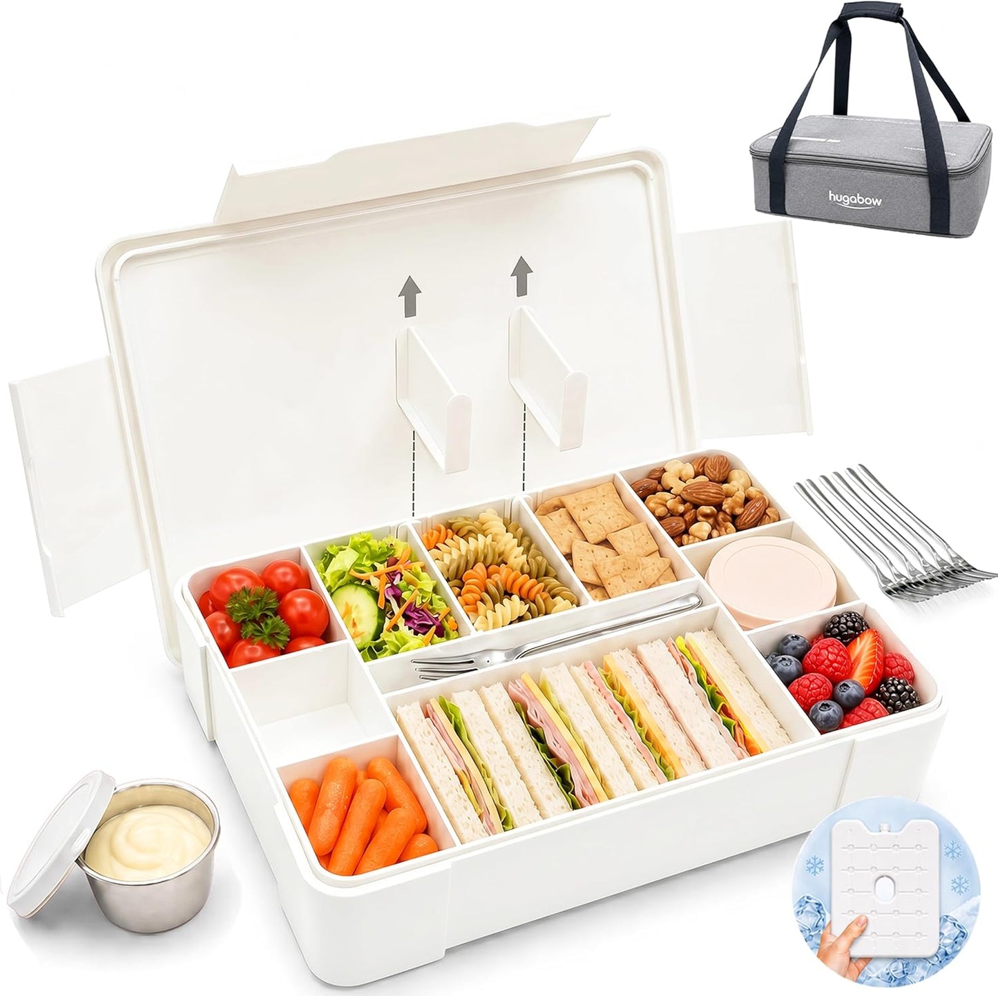 Portable Snackle Box Container with Ice Pack & Insulated Bag, Dishwasher Safe, 9-11 Adjustable Compartments, Charcuterie Box with Lid, Keep Food Cold/Warm, for Picinics, Road Trip, Sports