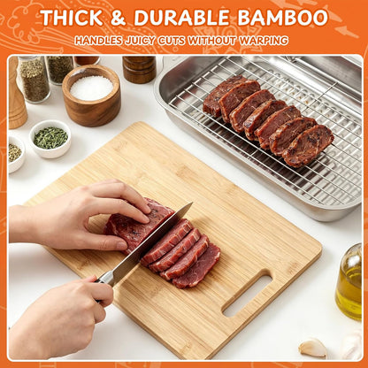 Hushee 6 Pcs Stainless Steel Grill Prep and Serve Tray Set, Grill Carry System, Large Marinating Container with Lid, Metal Grates, Cutting Board, Meat BBQ Blanket Food Prep, BBQ Grilling Accessories