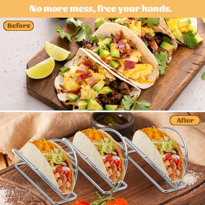 BSTKEY Taco Holders Set of 5, Stainless Steel Taco Stand, Soft or Hard Shell Taco Rack for Taco Bar, Burritos and Tortillas Holder for Kitchen Restaurant