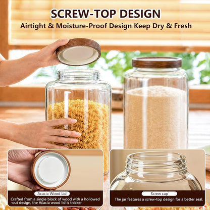 Joypeace 2 Pack 1.2 Gallon Large Glass Jars with Airtight Screw-On Lids, 155 oz Food Storage Containers, Large Canisters for Flour, Rice, Sugar, and Dry Goods to Organize Your Kitchen Pantry