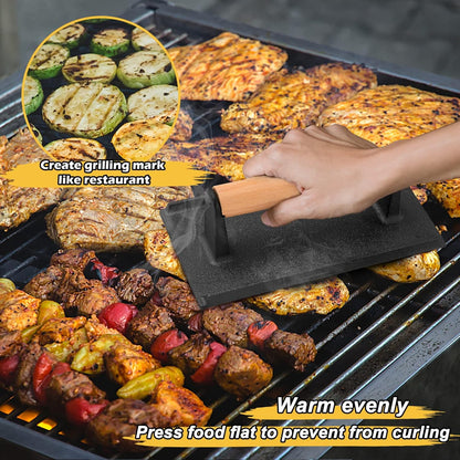HaSteeL 9x7in Melting Dome & 8x4in Grill Press, Rectangular Basting Steaming Cover & Cast Iron Burger Bacon Press, Heavy Duty Griddle Tools Accessories for Flat Top Grilling Barbecue, Indoor & Outdoor