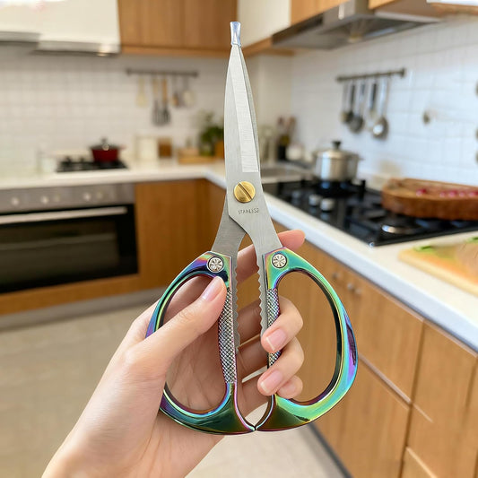 7.5in Stainless Steel Kitchen Scissors, Heavy Duty Shears for Chicken, Meat, Food, Vegetables, BBQ (Silver)