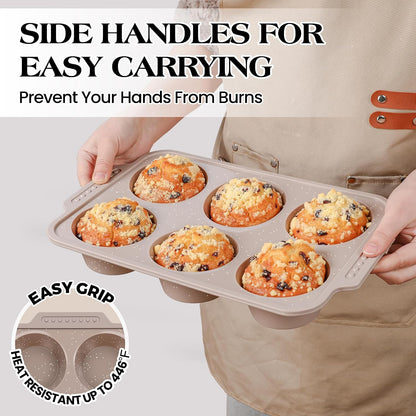 2 Pcs Silicone Muffin Pans for Baking with Metal Reinforced Frame, Nonstick Cupcake Tray for Oven, 12 Cups Regular Size Silicone Molds for Egg Bites, Dishwasher Safe (Brown, Cream)