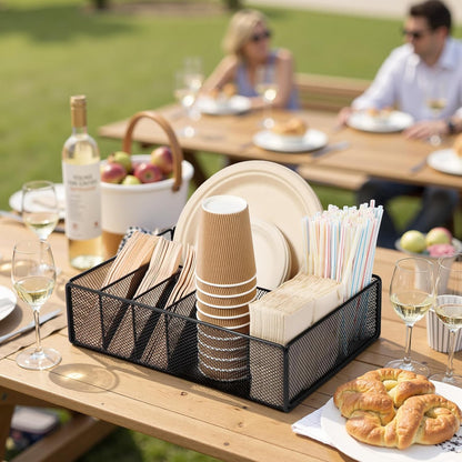 Utensil Caddy for Party - Paper Plate Holder ,Silverware Caddy Utensil Holder Paper plate Organizer with 6 Compartments for Party, Camping, Picnic