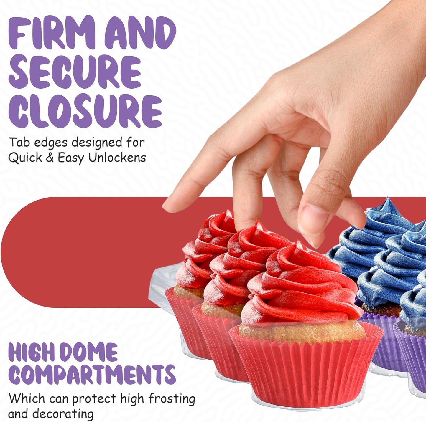 Plastic Cupcake Containers Boxes | 12 Compartment – 8 Pack | Disposable High Dome Dozen Cupcake Holder With Lid Bulk | Extra Sturdy Stackable Cupcake Boxes | Durable Muffin Packaging Transporter To Go