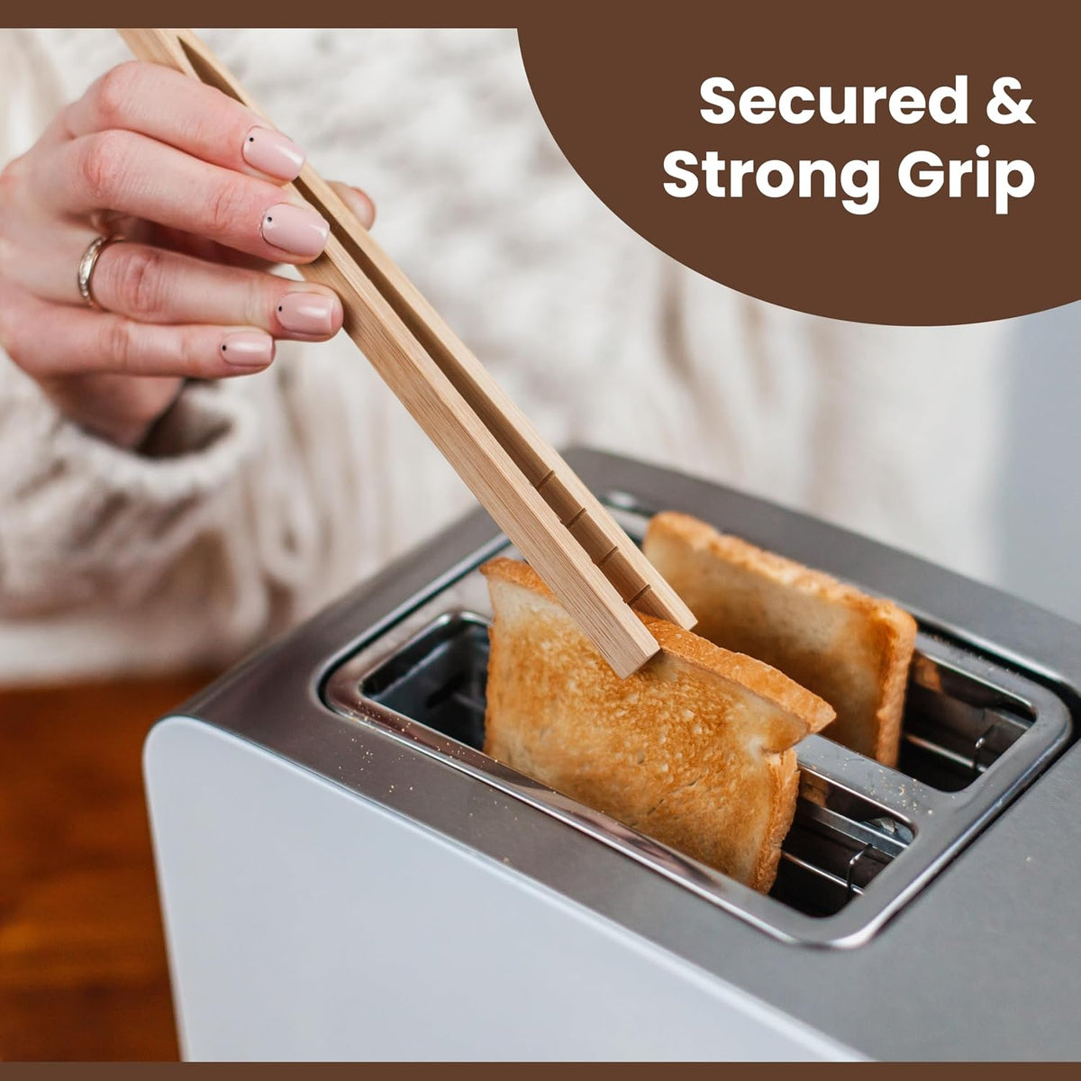 Toaster Tongs With Magnet | Kitchen Utensils For Cooking and Holding Toast Bacon Muffin Bagel Bread | 8 Inch Long Natural Non Toxic Bamboo