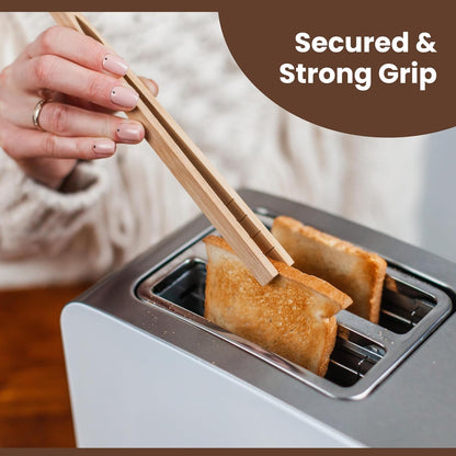 Toaster Tongs With Magnet | Kitchen Utensils For Cooking and Holding Toast Bacon Muffin Bagel Bread | 8 Inch Long Natural Non Toxic Bamboo