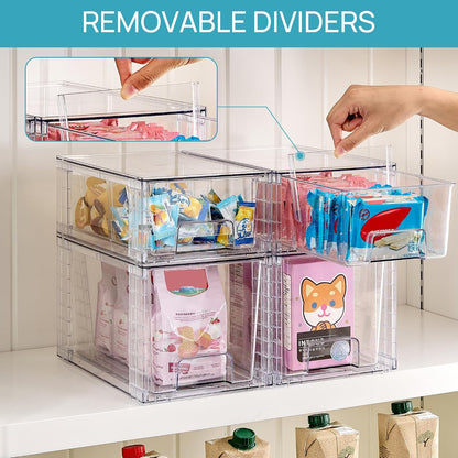 Vtopmart 4 Pack Clear Stackable Storage Drawers,Under Sink and Kitchen Organizers Storage,Easy to Assemble Plastic Drawers for Baby Bottle,Medicine, Bathroom,Cabinet and Pantry Organization