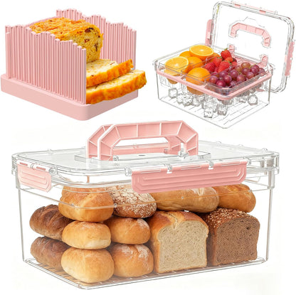 Sorgion Ice Chilled Condiment Caddy with Portable Handle, 5 Compartment Serving Tray with Built-in Bread Slicer and Ice Chamber, Clear Garnish Tray for Bar, Taco Party, BBQ, Picnic & Fruit Pink