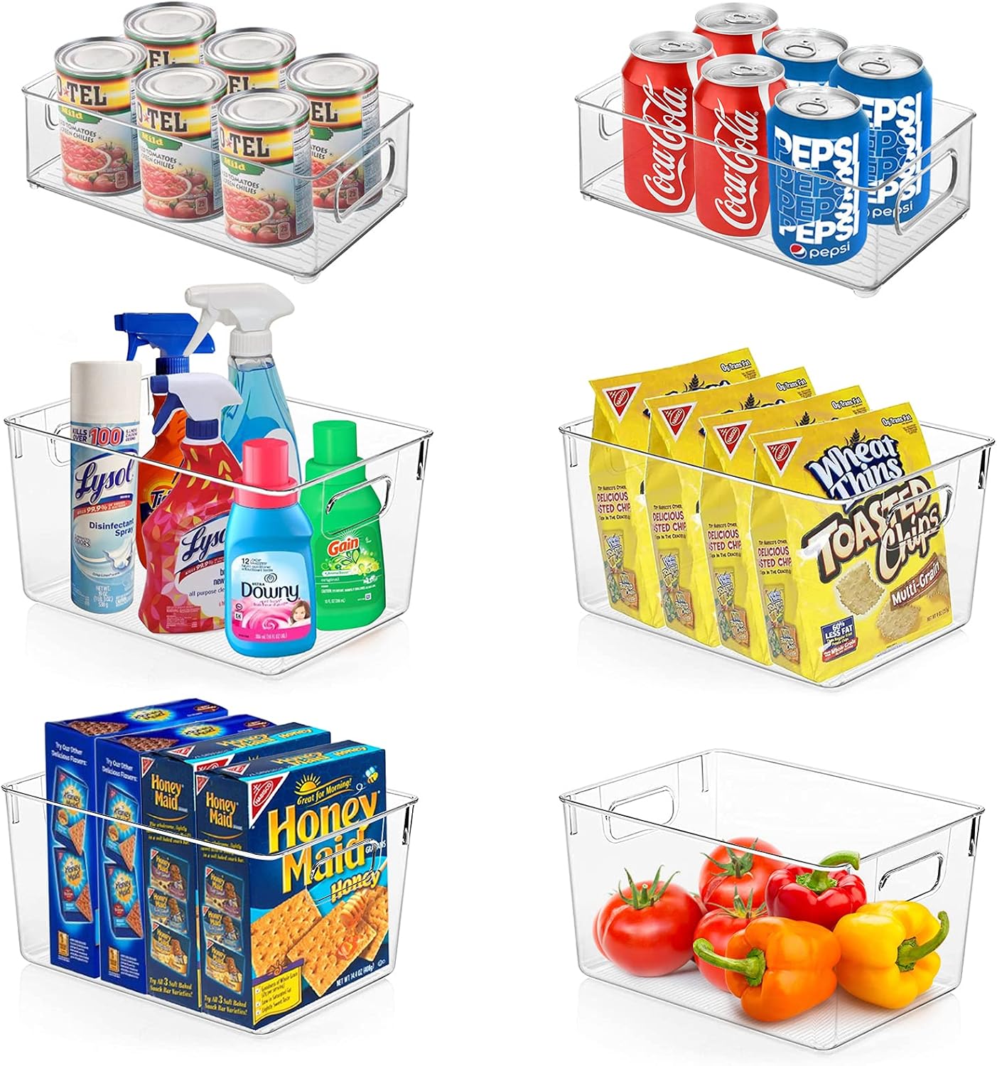 4 Pack Kitchen Organizers - Clear Plastic Storage Bins for Fridge, Pantry, Cabinet, Countertops and Bathroom