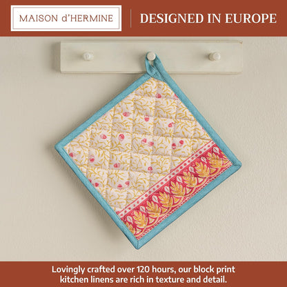 Maison d' Hermine 100% Cotton Oven Mitt & Pot Holder Set (7.5"x13" & 8"x8") - Colors C
