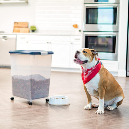IRIS USA Airtight Dog Food Storage Container, Up to 30 lbs, Attachable Wheels, for Dog Cat Bird and other Pet Food Storage Bin, Keep Fresh, Easy Mobility, BPA Free, Black