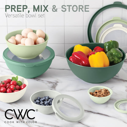 COOK WITH COLOR Mixing Bowls with Lids - 12 Piece Plastic Nesting Bowls Set includes 6 Prep Bowls and 6 Lids, Microwave Safe Mixing Bowl Set, Pink Embossed - Colors A