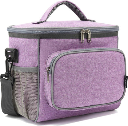FlowFly Insulated Reusable Lunch Bag Adult Large Lunch Box for Women and Men with Adjustable Shoulder Strap,Front Zipper Pocket and Dual Large Mesh Side Pockets,Cherry - Colors B