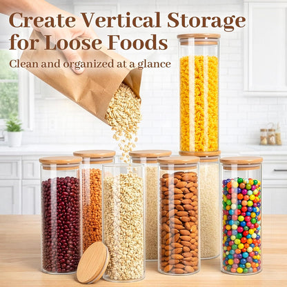 77L Glass Storage Containers with Lids [Multi-Size Set of 5], Airtight Glass Canisters for Kitchen & Pantry Organization, Clear Food Jars for Pasta, Cereal, Flour, Sugar, Coffee, Nuts & Snacks
