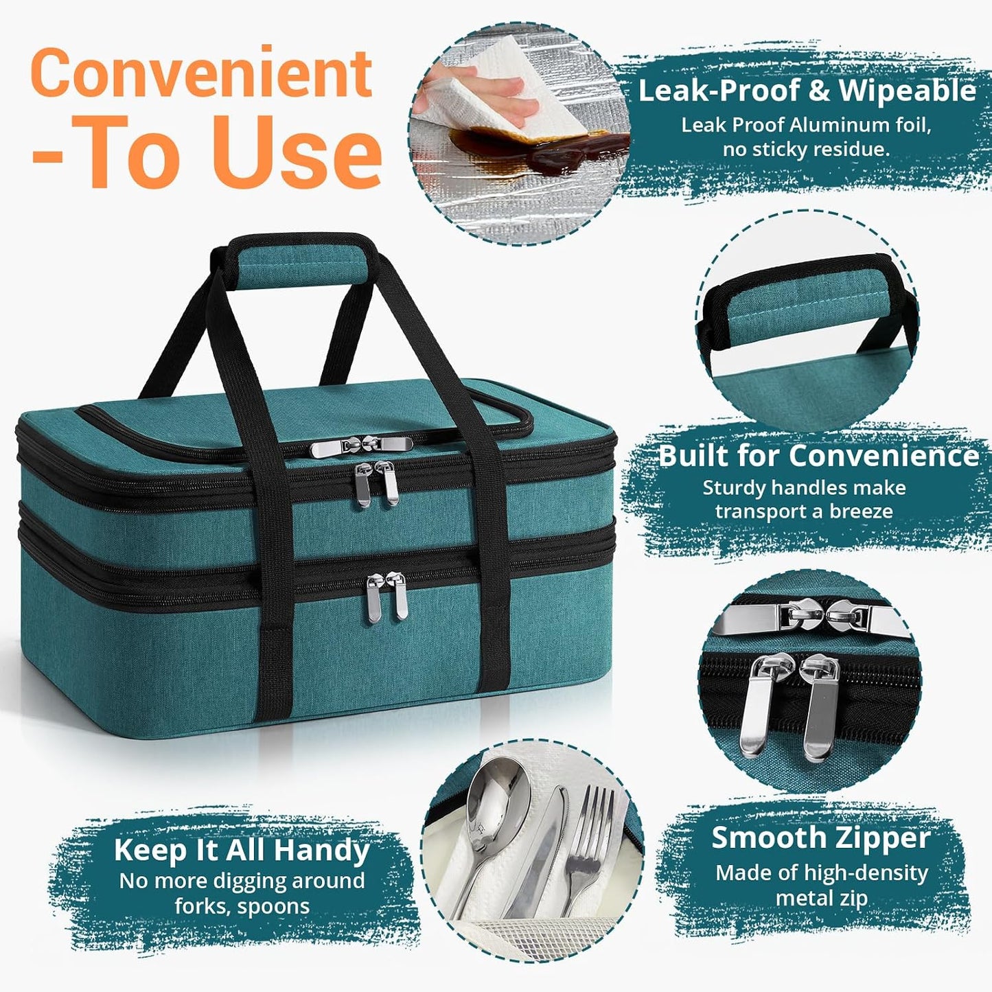 Double Insulated Casserole Carrier - Portable Casserole Carriers for Hot or Cold Food Lunch Tote Warmer or Cooler Bag for Potluck Parties Picnic Cookouts, Fits 9" x 13" Baking Dish - Grey