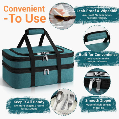 Double Insulated Casserole Carrier - Portable Casserole Carriers for Hot or Cold Food Lunch Tote Warmer or Cooler Bag for Potluck Parties Picnic Cookouts, Fits 9" x 13" Baking Dish - Grey