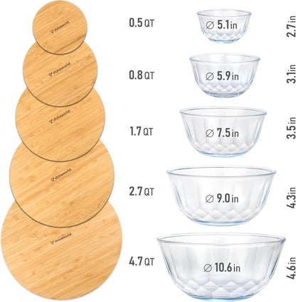 Set of 4 Stackable Space-Saving Nesting Glass Bowls with Airtight Acacia Lids for Lunch, Meal & Food Prep - Microwave & Oven-ready BPA Free Durable Heat Resistant Inert Borosilicate Glass