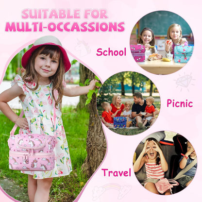 Lunch Bag for Girls,ChaseChic Insulated Lightweight Lunch Boxes for Kids Boys Dual Compartment Lunch Organizer Leak-Proof Cooler Bag with Detachable Adjustable Shoulder Strap,Purple Butterflies