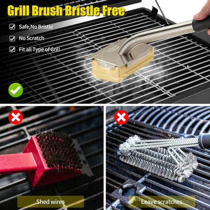 Grill Brush Bristle Free-Steam Grill Brush for Outdoor Grill for Barbecue,for Cast Iron Grates,Grill Cleaning Brush with Replacement Pads,Grill Cleaner (Handle+Pads)