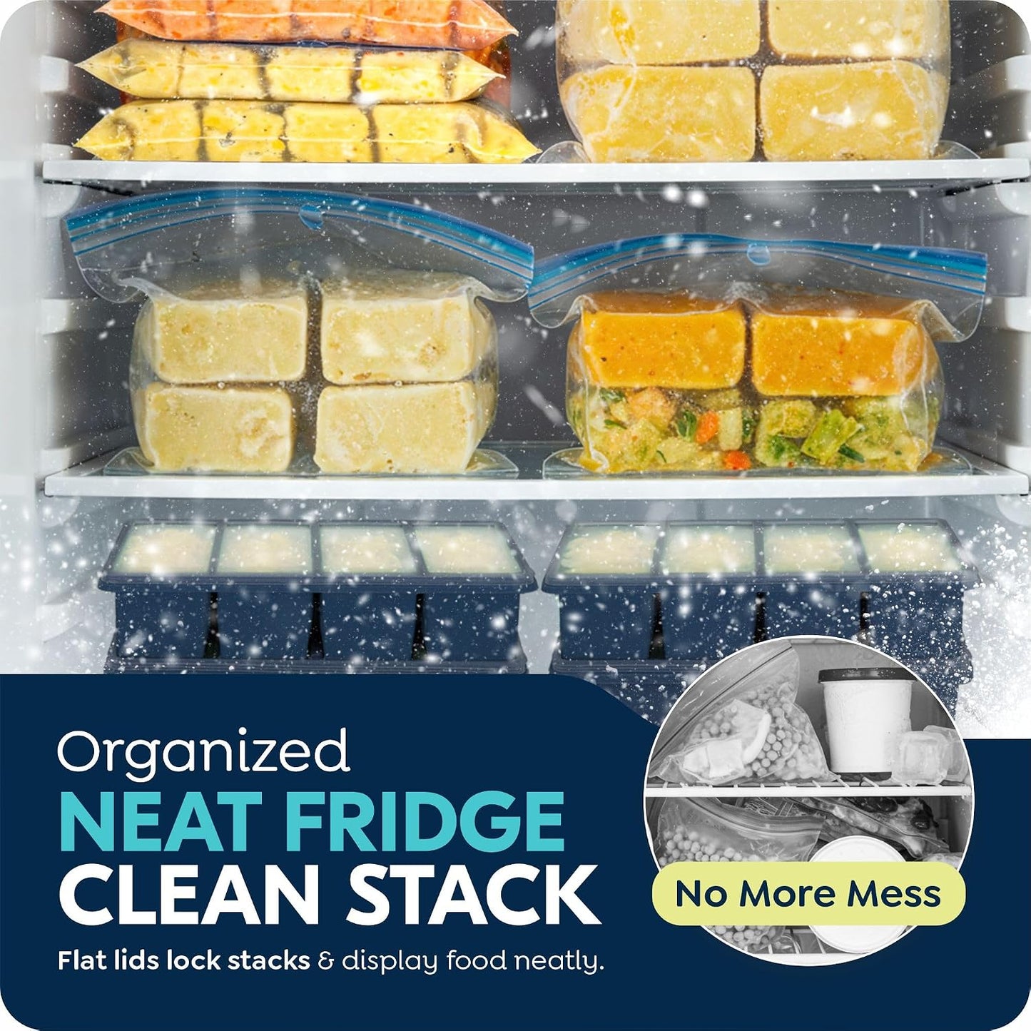 Silicone Freezer Trays with Lids, 1-Cup Soup Container Style Ice Cube Trays for Freezer - Leakproof, Dishwasher,Oven Safe, Stackable, Ideal for Frozen Broth, Leftovers & Meal Prep, BPA Free 2 Pack