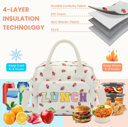 RLGPBON Insulated Lunch Bag Teen Girls, Preppy Lunch Box Large Insulated Lunch Bag Reusable Lunch Tote Bag, Preppy LunchBag for Girls School Travel Picnic