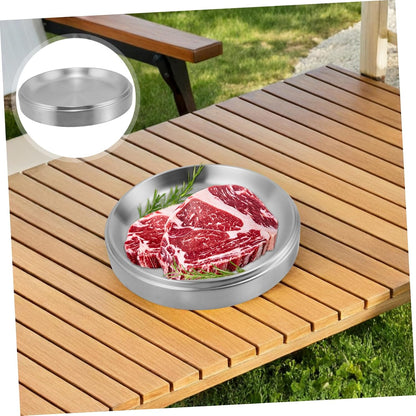 OUNONA Stackable Stainless Steel Griddle Plate for Bbq and Grilled Side Dishes Round Serving Tray for Food Prep and Outdoor Cooking Versatile and Space-saving Design