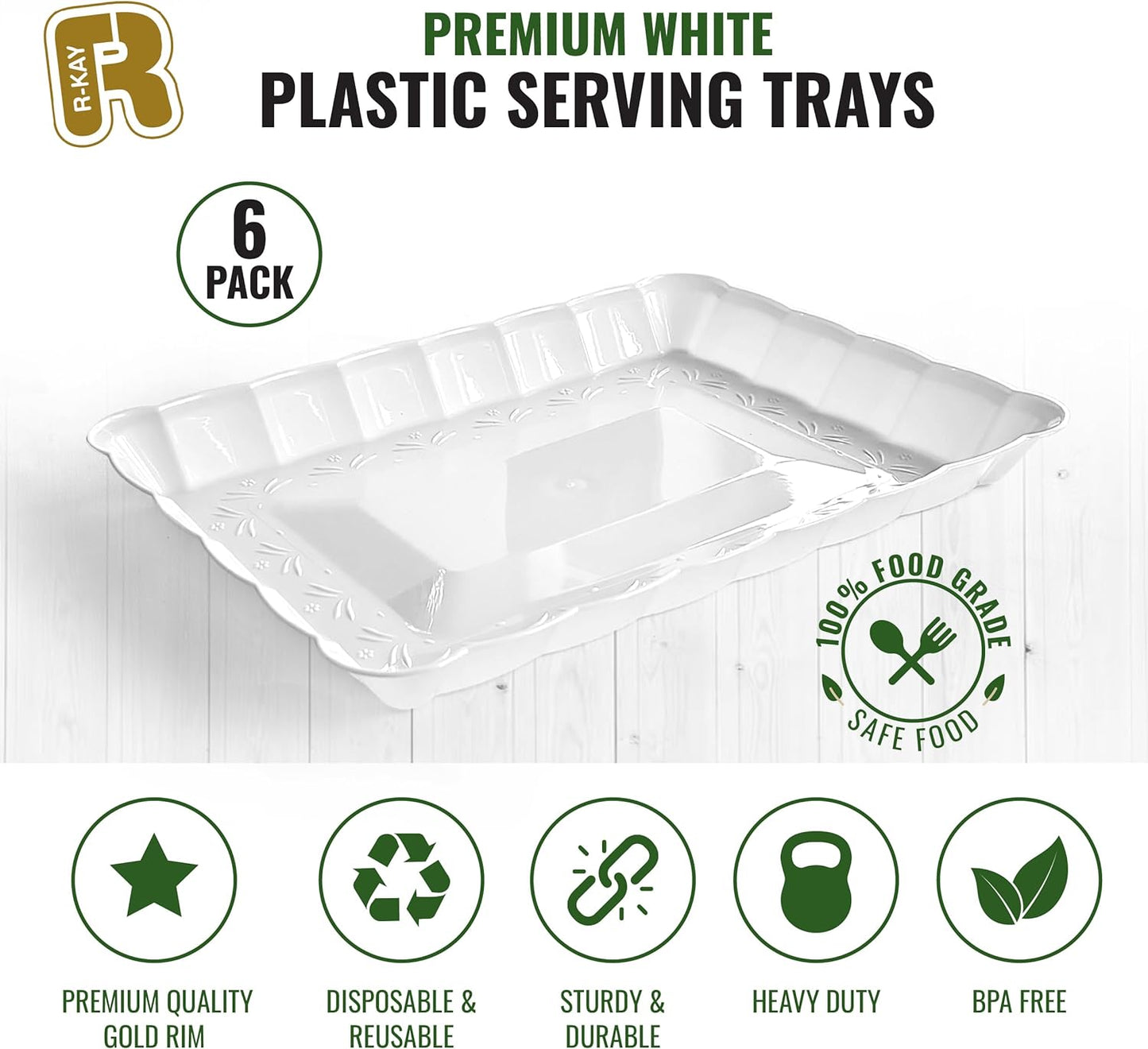 6 Pack Clear Plastic Serving Trays for Party, 9 x 13 Inch - Heavy Duty Plastic Trays for Food - Rectangular Party Serving Trays and Platters - Clear Disposable Trays