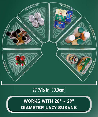 JEISSLIA Lazy Susan Cabinet Organizer Bins for 26"/ 28"/ 32" Diameter Corner Organizer, Plastic Cabinet Storage Bin, 1/8 Wedge - Food Safe, BPA Free, with Non-Slip Pads (for 26" Diameter, 6 Pack)
