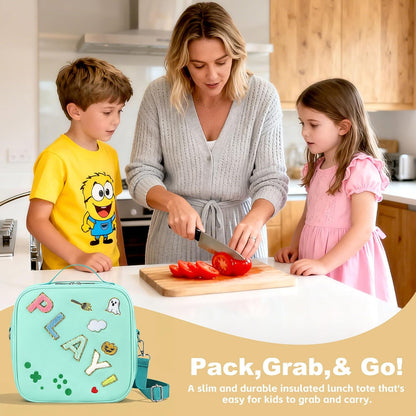 Kids Lunch Box for Kids Insulated Reusable Lunch Bag Tote Durable Children Leak-proof Lunchbox with Adjustable Shoulder Strap for School Daycare Travel Picnic (Navy - 3D Dinosaur)