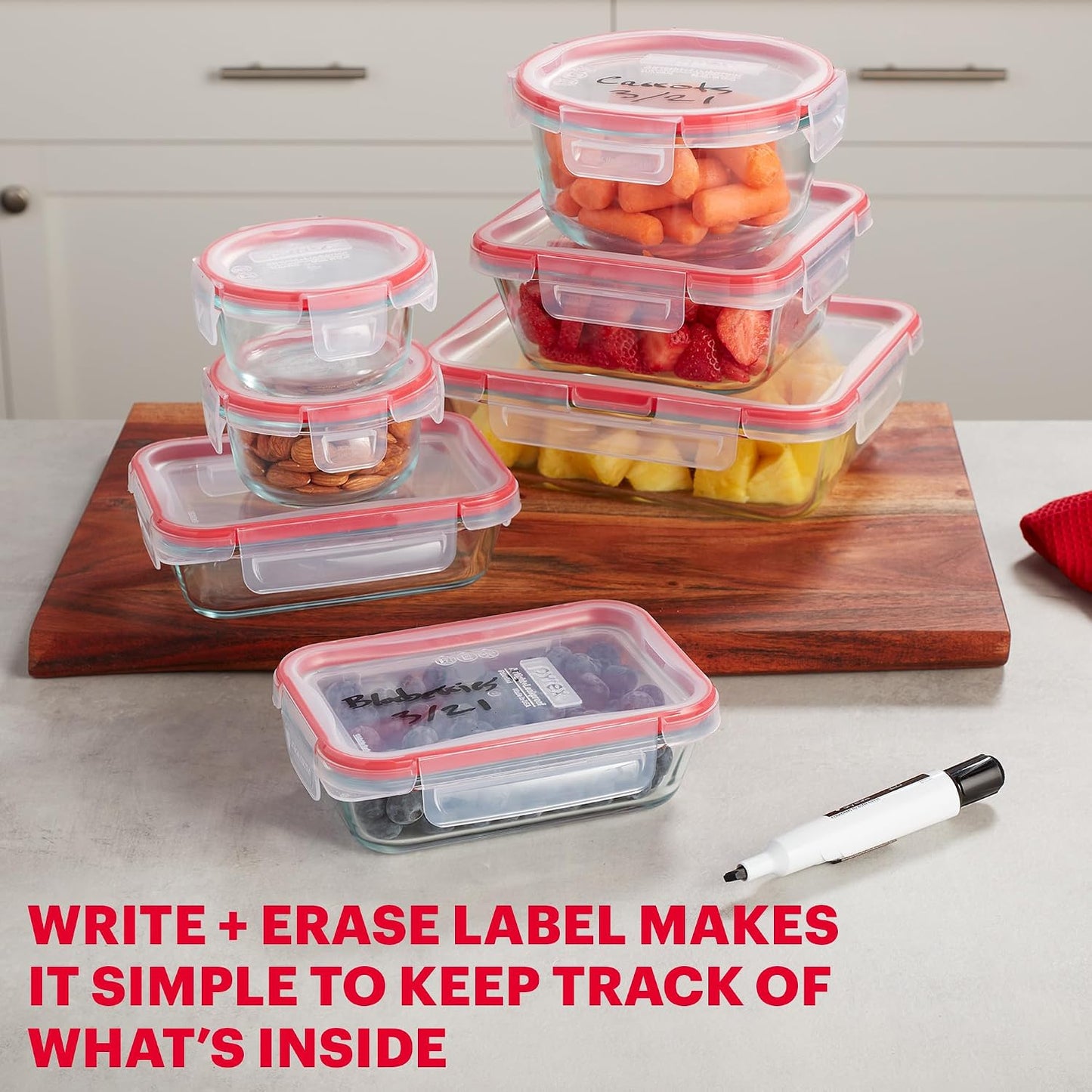 Pyrex Freshlock (4-Pack) Mixed Sized Glass Food Storage Containers Set, Airtight & Leakproof Plastic Locking Lids BPA-Free, Meal Prep Containers Set, Freezer Dishwasher Microwave Safe