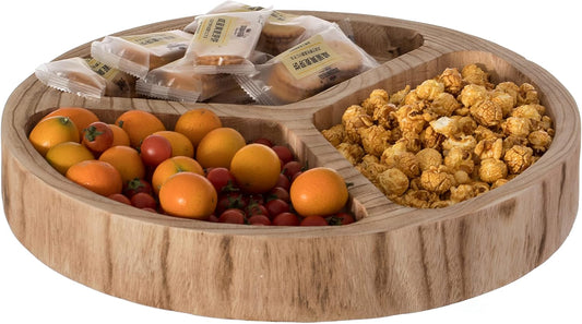 3 Sectional Round Veggie Tray with Lid – Divided Snack Tray for Dining Table, Vegetable Tray Platter, Sectioned Serving Tray for Parties, Kitchen Decoration