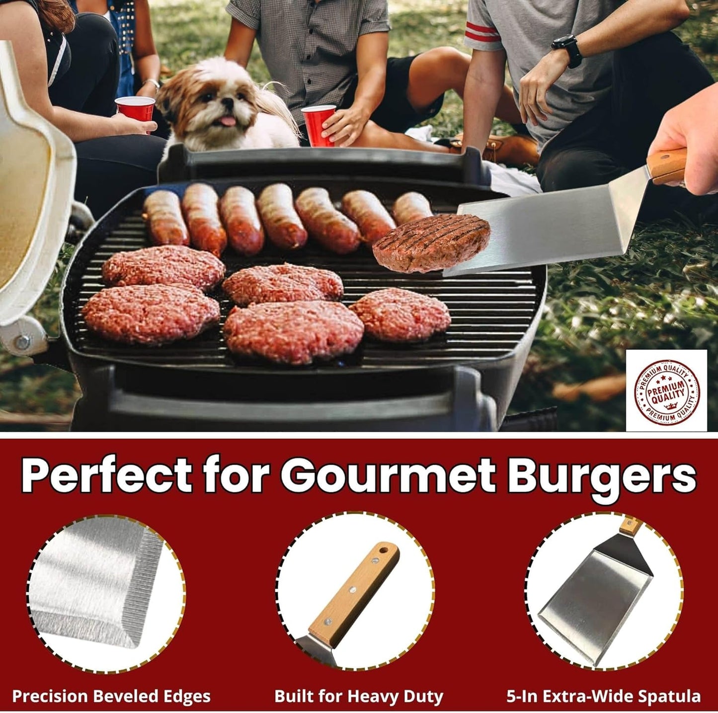 Gamalou® Smashed Burger Press BBQ Kit: 7" Black Round & 8.2x4.3 Rectangle Cast Iron Bacon Press, 3 in 1 Patty Maker, Spatula 6x5, Burger Press Griddle Set for Blackstone, Traeger, Grills, Fry Pan