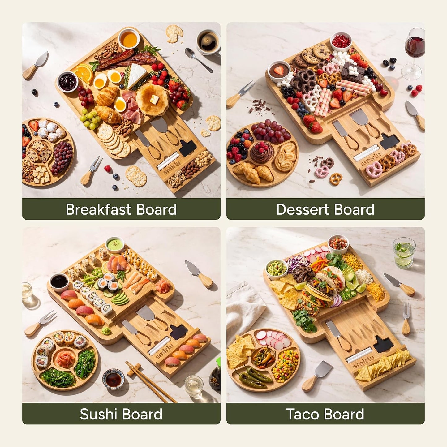 SMIRLY Charcuterie Large Bamboo Cheese Board Set for Serving - House Warming Gifts for New Home, Wedding, Bridal Shower & Birthday, for Women
