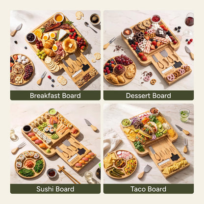 SMIRLY Charcuterie Large Bamboo Cheese Board Set for Serving - House Warming Gifts for New Home, Wedding, Bridal Shower & Birthday, for Women