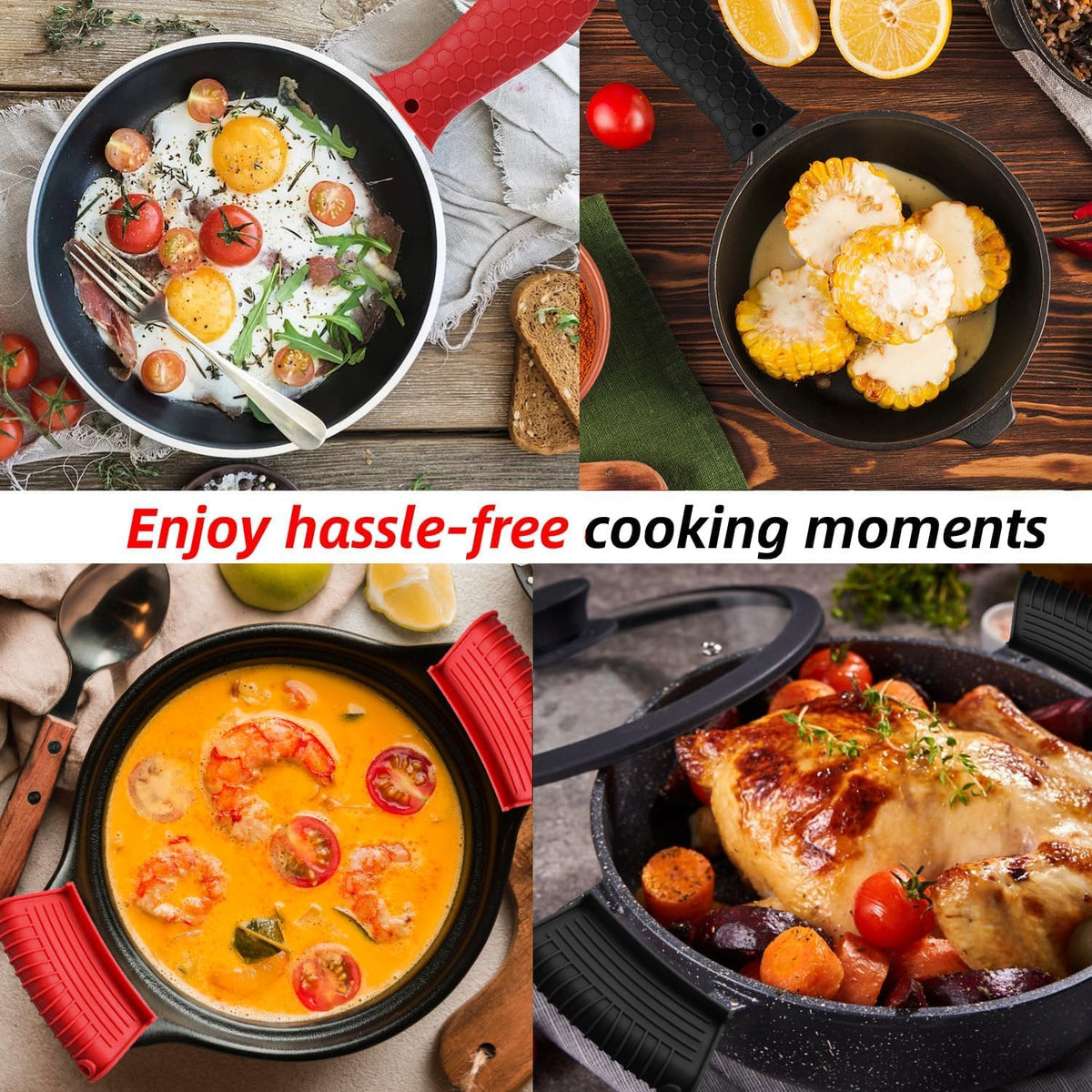 4 Pack Silicone Hot Handle Holder Cover Cast Iron Handle Cover Silicone Pot Holders Heat Resistant Assist Pan Handle Sleeve Non-Slip Pot Handle Covers for Cast Iron Skillet Metal Pan(Black)