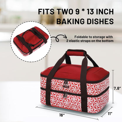 MIER Insulated Casserole Carrier for Hot or Cold Food Thermal Food Carrier Bag for Lasagna Potluck Parties Picnic Cookouts, Fits 9"x13" Baking Dish/Foil Pan, Red