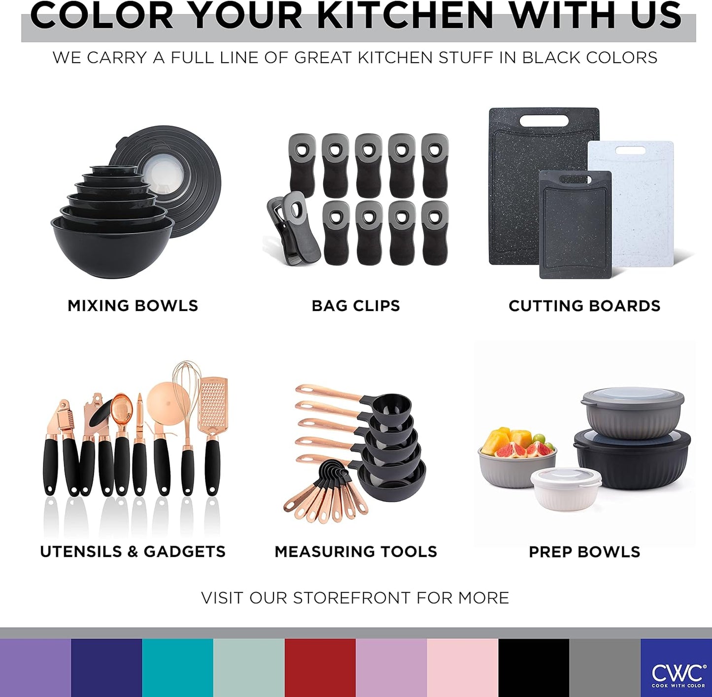 COOK WITH COLOR Prep Bowls with Lids- Wide and Deep Nesting Plastic Small Mixing Bowl Set with Lids, 8 Piece Set - Wide Bowls, Blue